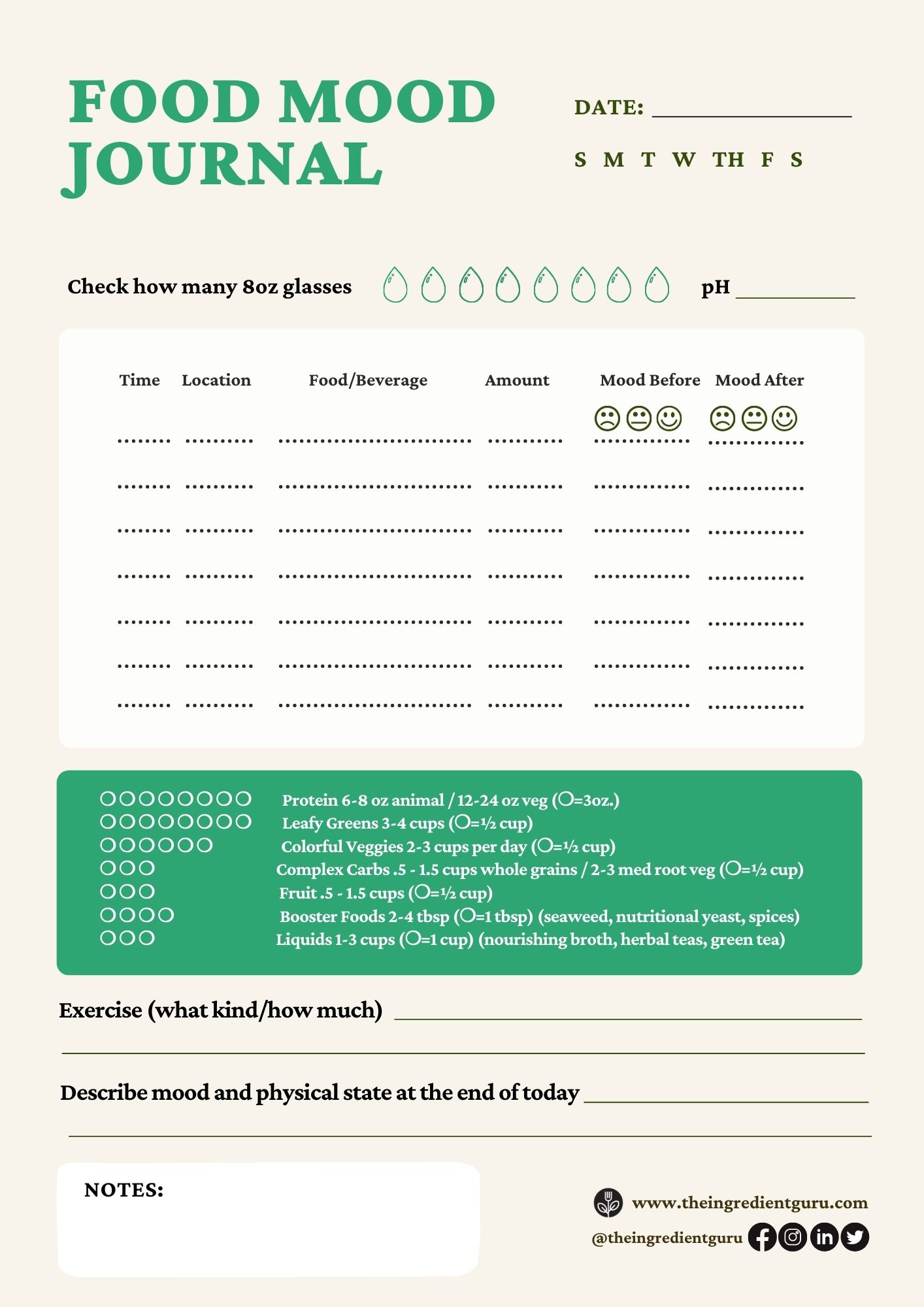 Food Mood Journal Printable The Ingredient Guru Mira Dessy